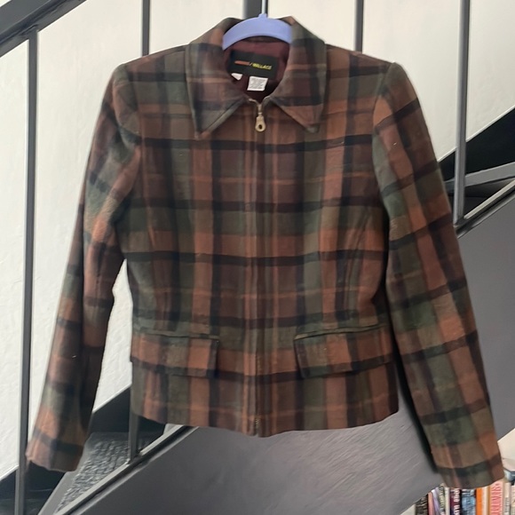 Vintage 90s Y2K plaid zip blazer peacoat - Picture 1 of 4